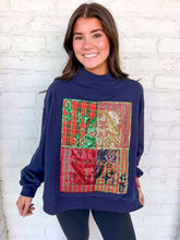 Load image into Gallery viewer, Queen Of Sparkles Navy Plaid Metallic Queen Card Mockneck Sweatshirt