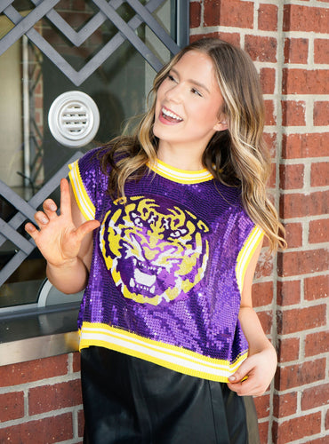 Queen Of Sparkles Tiger Head Sequin Sweater Top