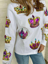 Load image into Gallery viewer, Mardi Gras Crown Jewel &amp; Sequin Long Sleeve Top (front &amp; back)