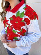 Load image into Gallery viewer, Queen Of Sparkles Grey And Red Collar Poinsettia Sweatshirt