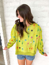 Load image into Gallery viewer, Queen Of Sparkles Lime Green Multi Skeleton Sweatshirt