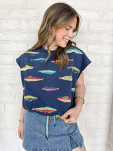 Load image into Gallery viewer, Queen Of Sparkles Navy Multi Fish Tie Tank