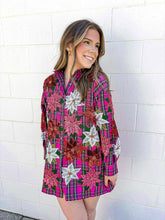 Load image into Gallery viewer, Queen Of Sparkles Pink Plaid Poinsettia Button Up Long Sleeve Dress