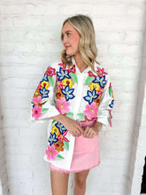 Load image into Gallery viewer, Queen Of Sparkles White Multi Flower Button Up Collar Cotton Dress