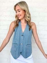 Load image into Gallery viewer, Southern Belle Light Denim Halter Vest