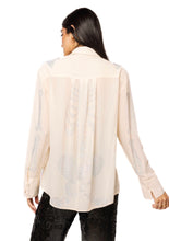 Load image into Gallery viewer, Queen Of Sparkles Beige Silk Rhinestone Skeleton Button Down Top