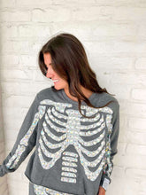 Load image into Gallery viewer, Queen Of Sparkles Charcoal Iridescent Jeweled Skeleton Sweatshirt