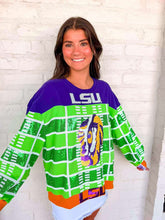 Load image into Gallery viewer, Queen Of Sparkles Licensed LSU Colorblock Football Field Sweatshirt