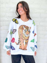 Load image into Gallery viewer, Queen Of Sparkles White Multi Butterfly Tiger Sweatshirt