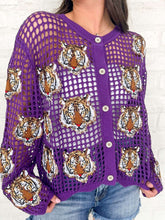 Load image into Gallery viewer, Queen Of Sparkles Purple Crochet Tiger Head Sweater