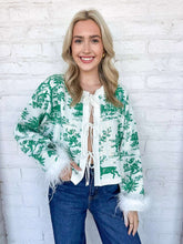 Load image into Gallery viewer, Queen Of Sparkles Green &amp; White Christmas Twall Feather Sleeve Sweater