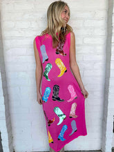 Load image into Gallery viewer, Queen Of Sparkles Pink Knit Cowboy Boot Tank Midi Dress