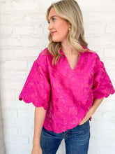 Load image into Gallery viewer, Scallop Secrets Pink Jacquard Top