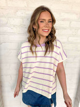 Load image into Gallery viewer, Set A Goal Lavender Striped Sweater Top