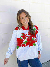 Load image into Gallery viewer, Queen Of Sparkles Grey And Red Collar Poinsettia Sweatshirt