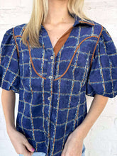 Load image into Gallery viewer, THML Stitched In Plaid Navy Top