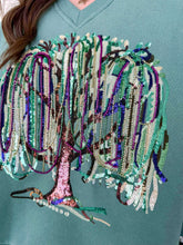 Load image into Gallery viewer, Mardi Gras V Neck Bead Tree With Sequin &amp; Seed bead Sweatshirt