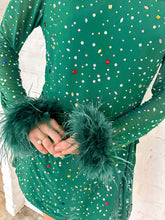 Load image into Gallery viewer, Queen Of Sparkles Green Feather Multi Rhinestone Sequin Romper