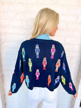 Load image into Gallery viewer, Queen Of Sparkles Navy Multi Mini Nutcracker Tie Up Sweater