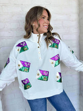 Load image into Gallery viewer, Mardi Gras Acadian Flag Mock Neck Button Up Pullover (front &amp; back)