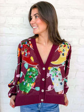 Load image into Gallery viewer, Queen Of Sparkles Maroon Christmas Cowboy Boot Cardigan