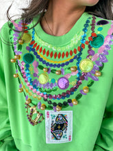 Load image into Gallery viewer, Queen Of Sparkles Bright Green Mardi Gras Beads Sweatshirt