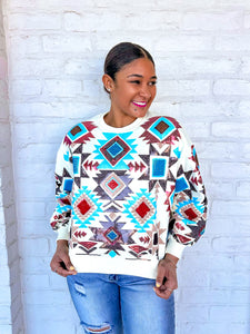 Queen Of Sparkles Beige Aztec Print Sweatshirt