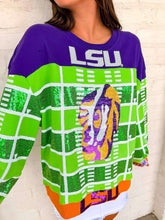 Load image into Gallery viewer, Queen Of Sparkles Licensed LSU Colorblock Football Field Sweatshirt