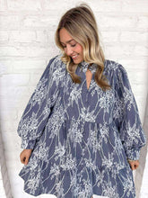 Load image into Gallery viewer, Floral Denim Blue Dress