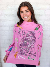 Load image into Gallery viewer, Queen Of Sparkles Pink Candy Cane QOS Card Mock Neck Sweatshirt