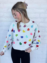 Load image into Gallery viewer, Queen Of Sparkles Light Grey Multi Rhinestone Heart Sweatshirt