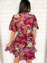 Load image into Gallery viewer, THML Pleased Poppies Burgundy Dress