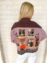 Load image into Gallery viewer, Queen Of Sparkles Brown &amp; Purple Haunted House Henley Top