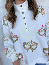 Load image into Gallery viewer, Iridescent Mask Mock Neck Button Up (front &amp; back)