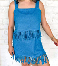 Load image into Gallery viewer, Queen Of Sparkles Light Blue Mesh
Fringe Coverup Midi Skirt