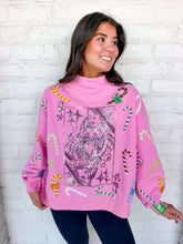 Load image into Gallery viewer, Queen Of Sparkles Pink Candy Cane QOS Card Mock Neck Sweatshirt