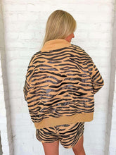Load image into Gallery viewer, Queen Of Sparkles Tan Sequin Tiger Print Mock Neck Sweatshirt