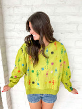 Load image into Gallery viewer, Queen Of Sparkles Lime Green Multi Skeleton Sweatshirt