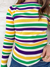 Load image into Gallery viewer, Striped Mardi Gras Long Sleeve Sweater Top