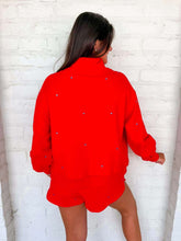 Load image into Gallery viewer, Queen Of Sparkles Red &amp; Light Blue Scattered Jewel Shorts