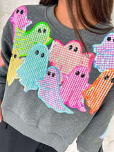 Load image into Gallery viewer, Queen Of Sparkles Charcoal Multi Gingham Ghost Patch Sweatshirt