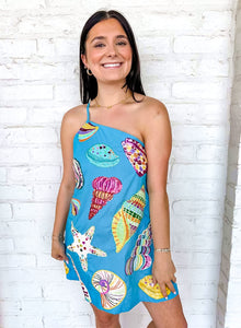 Queen Of Sparkles Aqua Multi Shell One Shoulder Dress