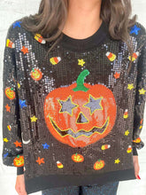 Load image into Gallery viewer, Queen Of Sparkles Black Full Sequin Pumpkin Mini Icon Sweater