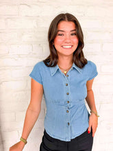 Load image into Gallery viewer, Head High Button Up Denim Top