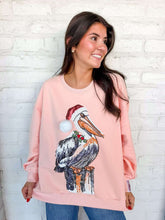 Load image into Gallery viewer, Queen Of Sparkles Pink Pelican in Santa Hat Sweatshirt