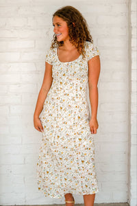 Fall Leaves Floral Cream Dress