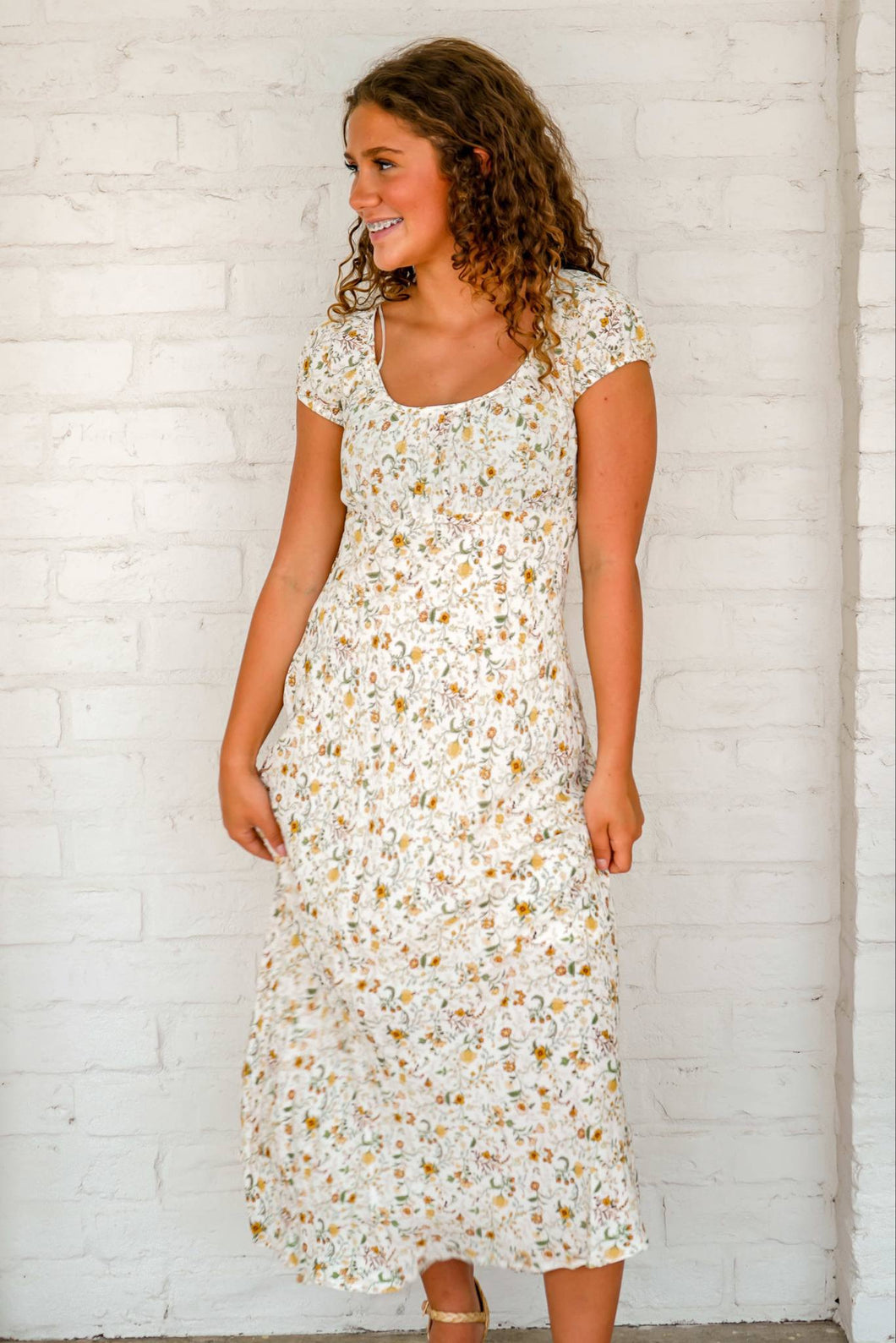 Fall Leaves Floral Cream Dress