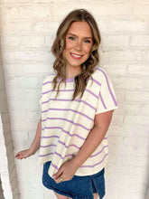 Load image into Gallery viewer, Set A Goal Lavender Striped Sweater Top