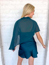 Load image into Gallery viewer, Bias Opinion Hunter Green Sheer Cape Dress