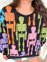 Load image into Gallery viewer, Queen Of Sparkles Black Multi Fuzzy Skeleton Sweatshirt